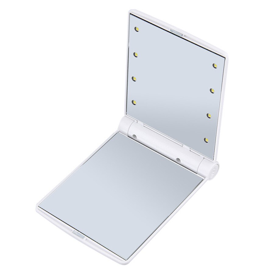 Espejo de maquillaje portátil con 8 luces LED para mujer, espejo cosmético de doble cara, espejo de bolsillo compacto plegable con lámparas, herramienta de belleza: 01 White