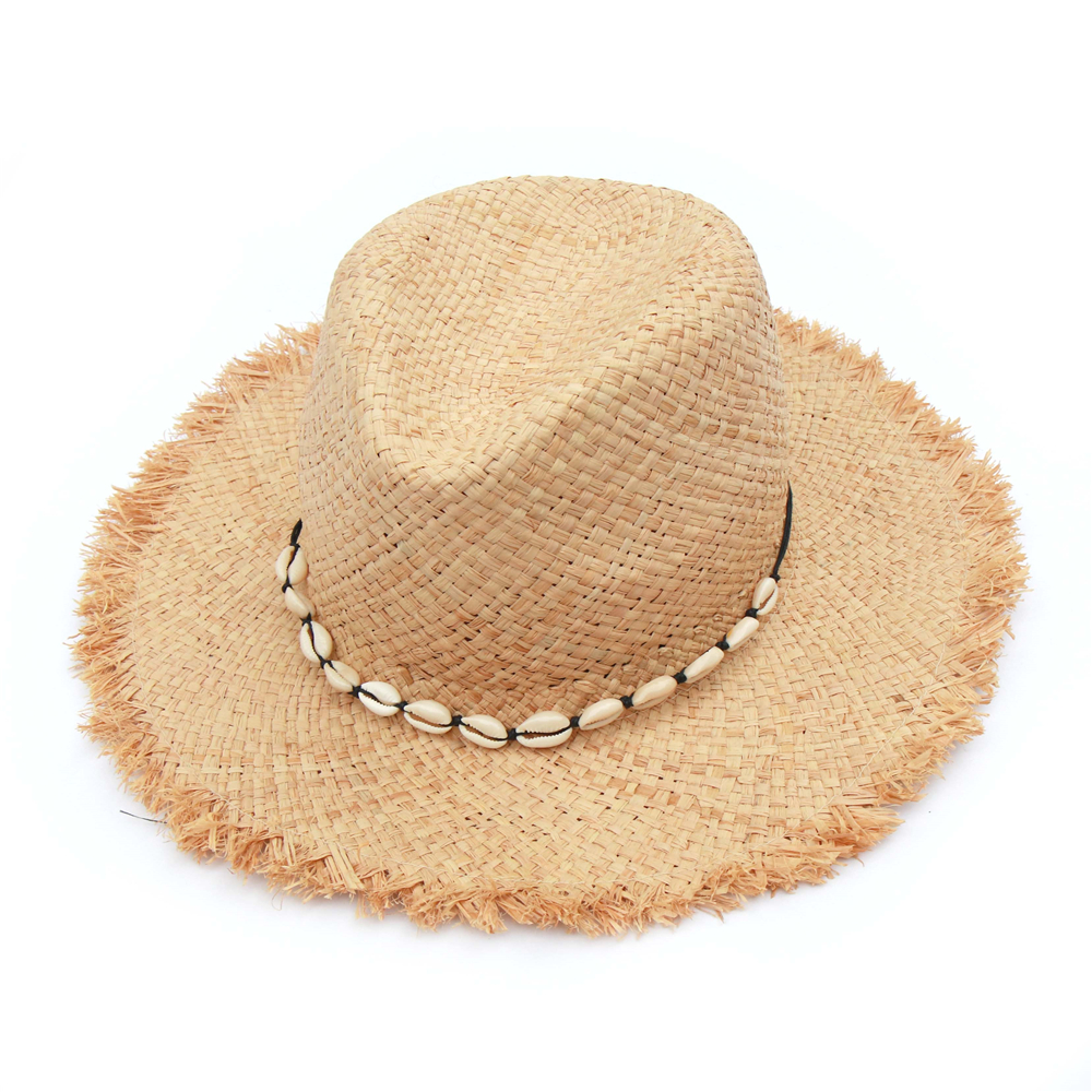 Mode Vrouwen Panama Hoeden Met Natuurlijke Shell Schelp Raffia Strand Hoed Zomer Stro Zonneklep Caps: Black