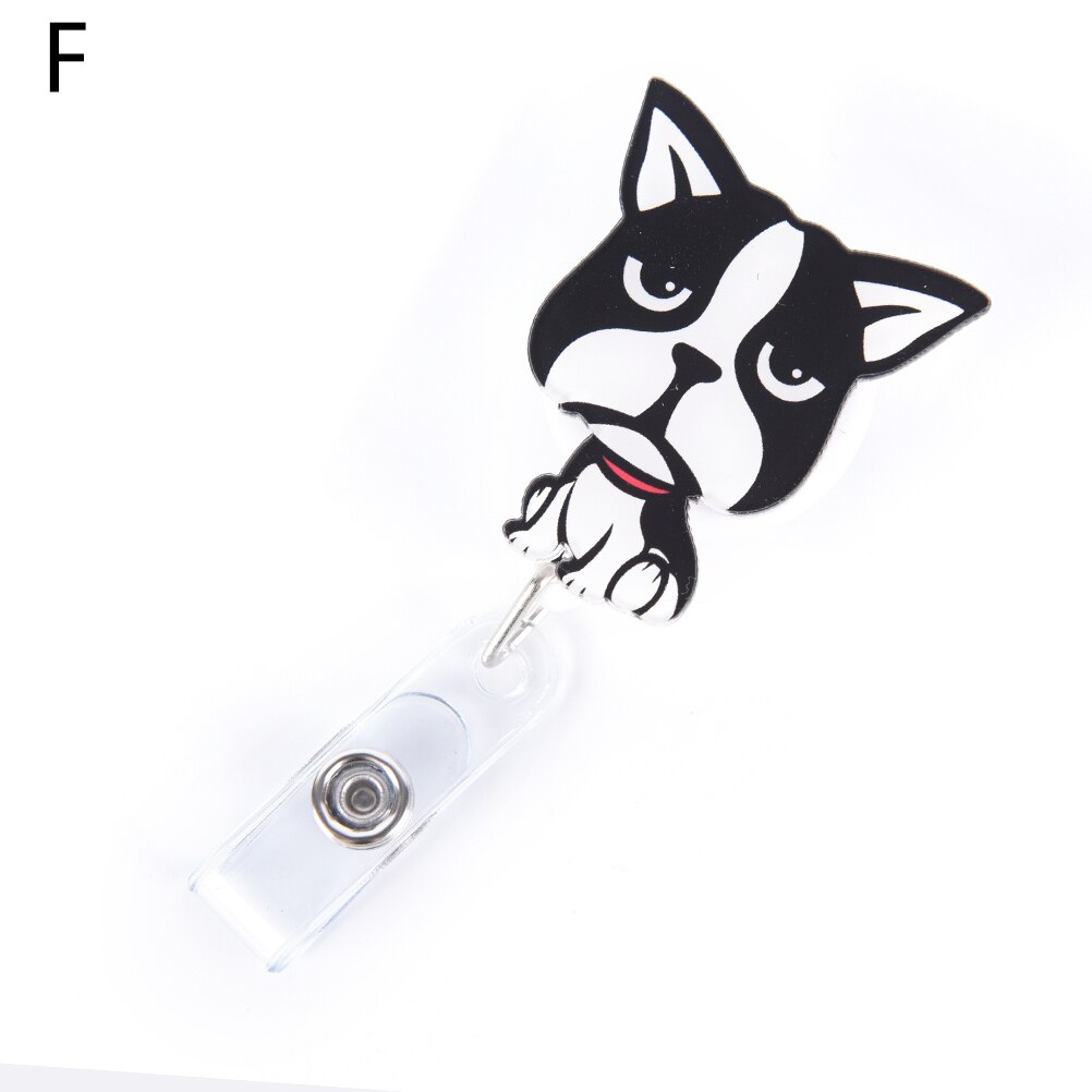 1 pièces Mini dessin animé chien rétractable Badge bobine le nouvel étudiant infirmière interdiction ID nom carte porte-Badge fournitures de bureau: F