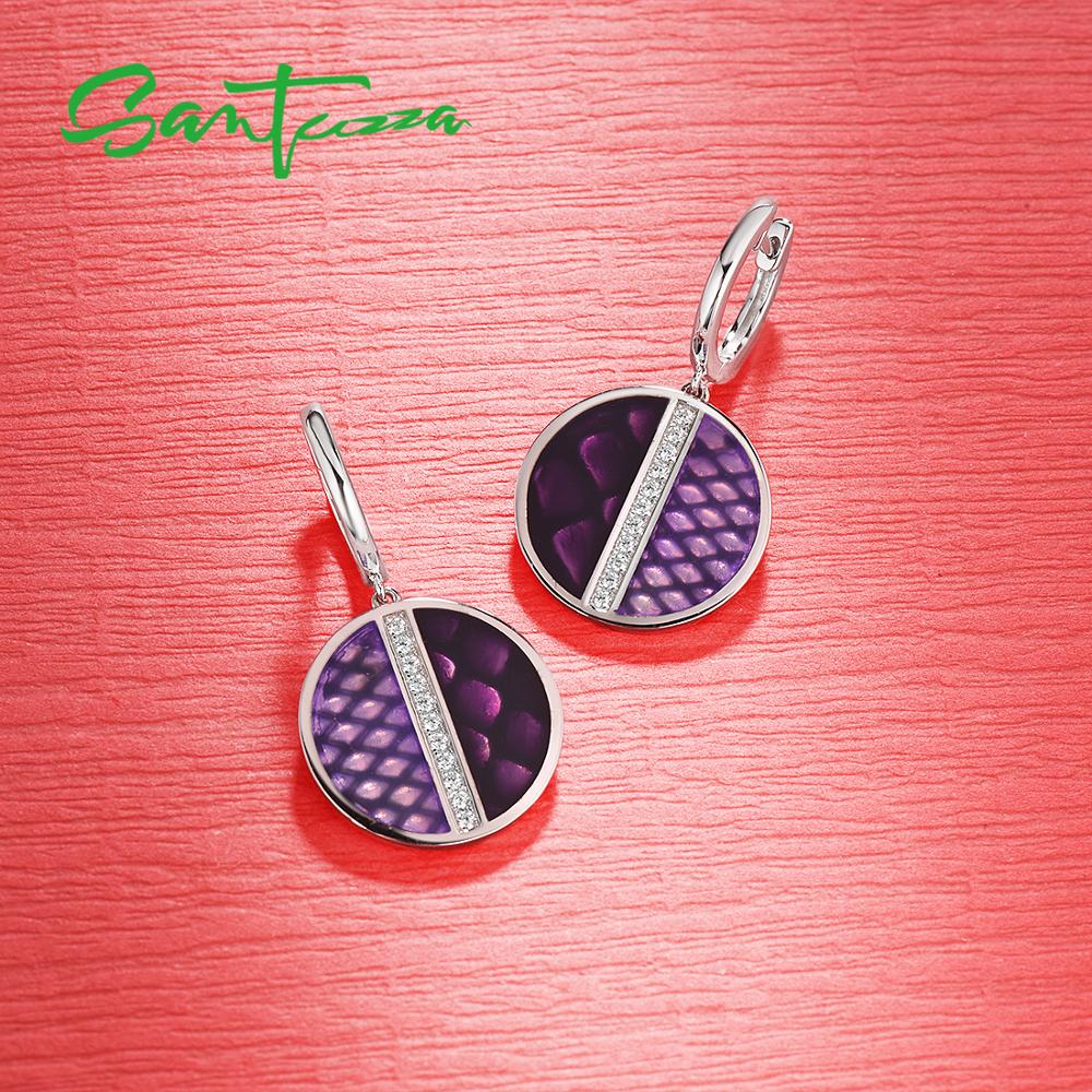 SANTUZZA argent ensemble de bijoux pour les femmes 925 en argent Sterling Chic violet cercle boucles d'oreilles goutte ensemble de bagues Fine bijoux à la main émail