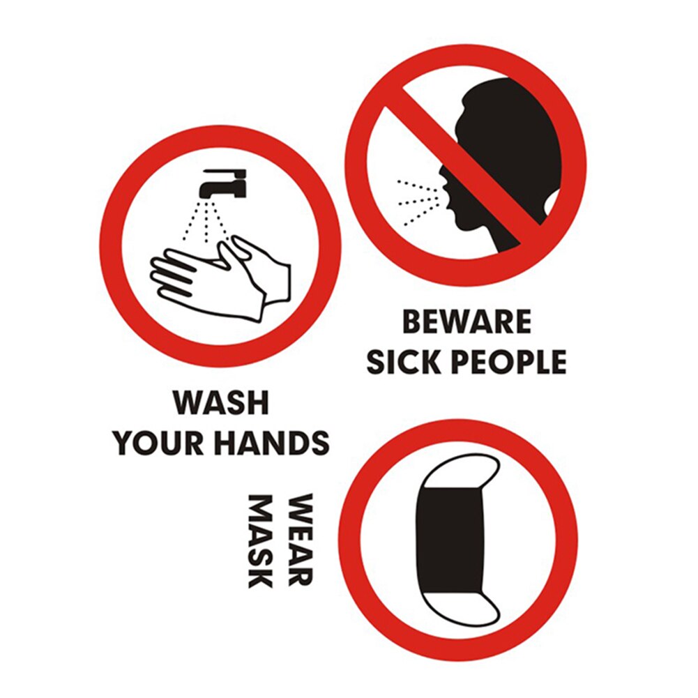 PVC Publicity Sticker Hand Wash Wear Mask Sign Windows Door Warning Decals For Body Door Window Wall Sticker