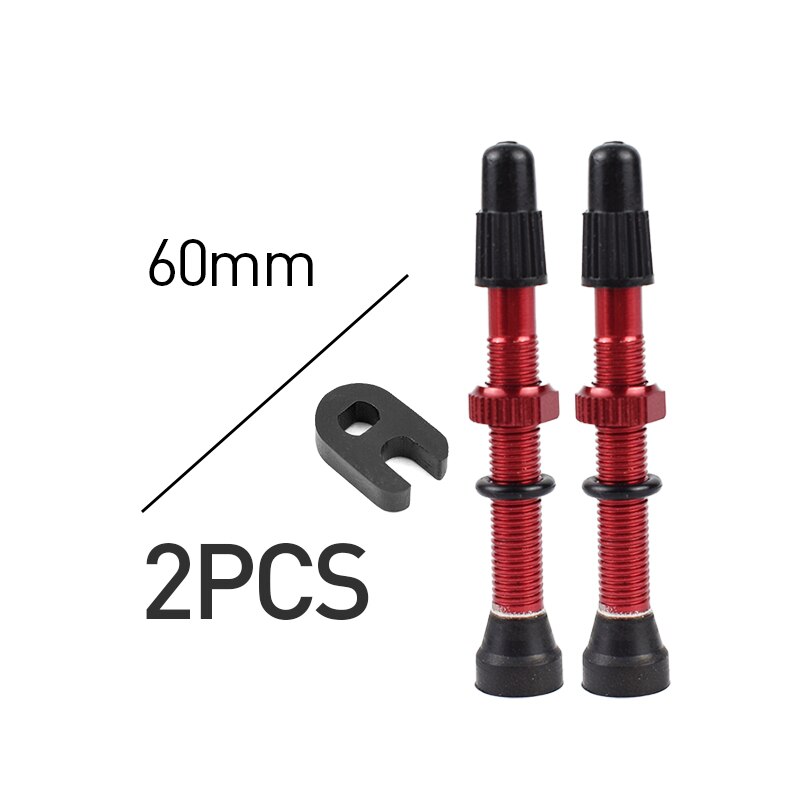 2pc Bicycle 48/60/78mm Presta Valve for Road Bike MTB Bicycle Tubeless Tires Brass Core Alloy Stem Sealant Bicycle Accessories: 2pc 60mm Red