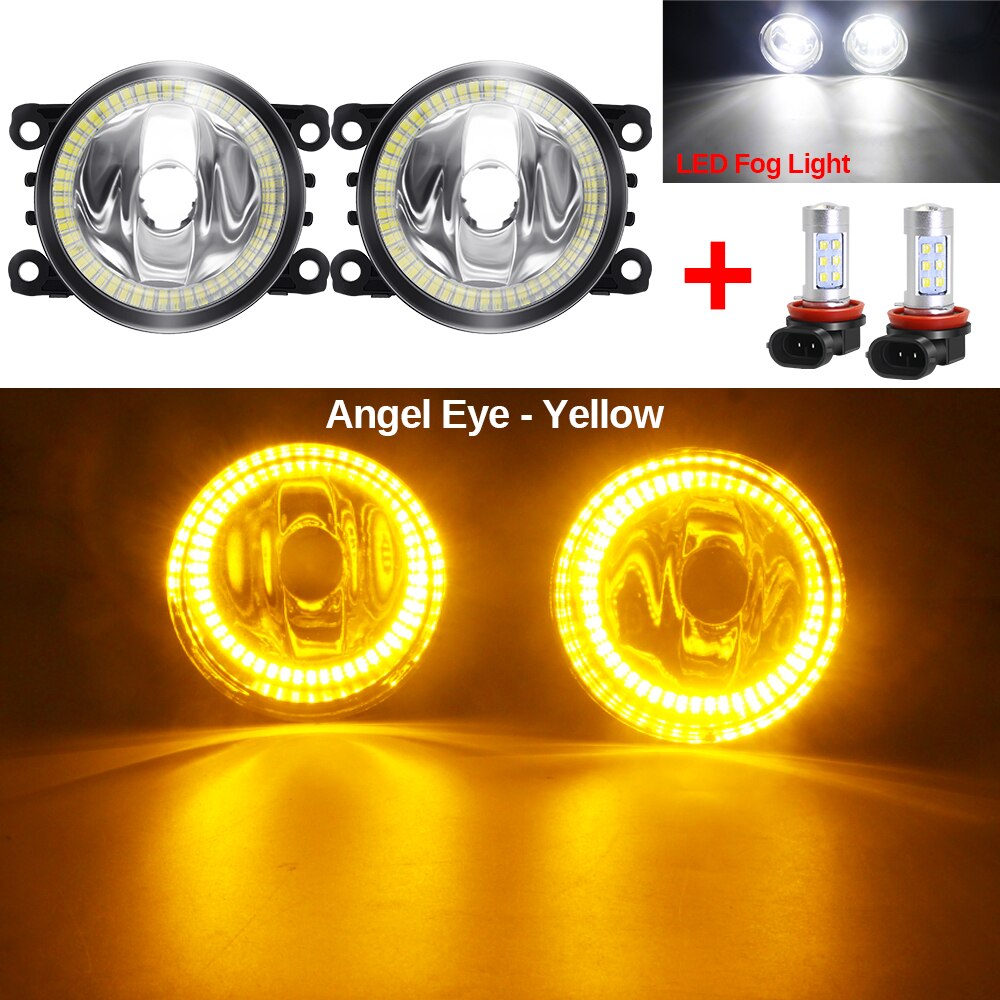 Angel Eye Mistlamp Auto Halo Ring Fog Lamp Drl H11 12V Voor Mitsubishi L200 Pajero Outlander Colt Triton eclipse Endeavor Galant: White and Yellow