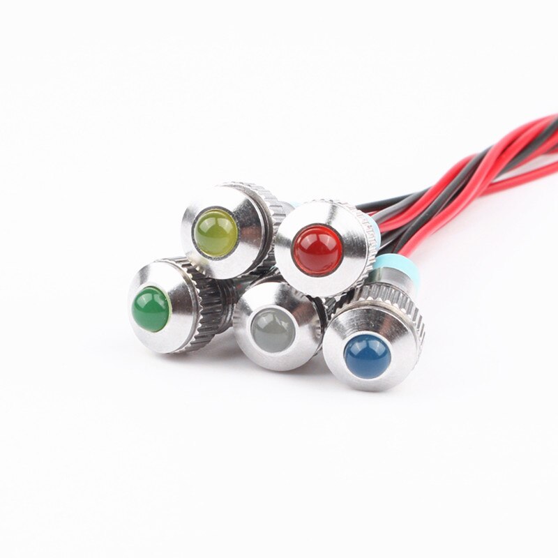 1 stücke 8mm Konvexen kopf LED Metall Anzeige licht 8mm wasserdichte Signal lampe 6V 12V 24V 220v mit draht verrotten gelb blau grün weiß