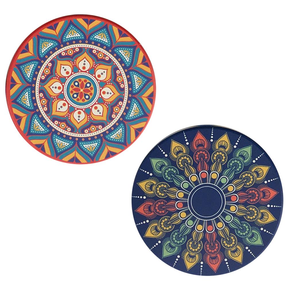 Hållbar exotisk auto mugghållare pad mandala snygg rund absorberande keramisk sten bohemisk stil värmetålig muggunderlägg matta: Skriv a