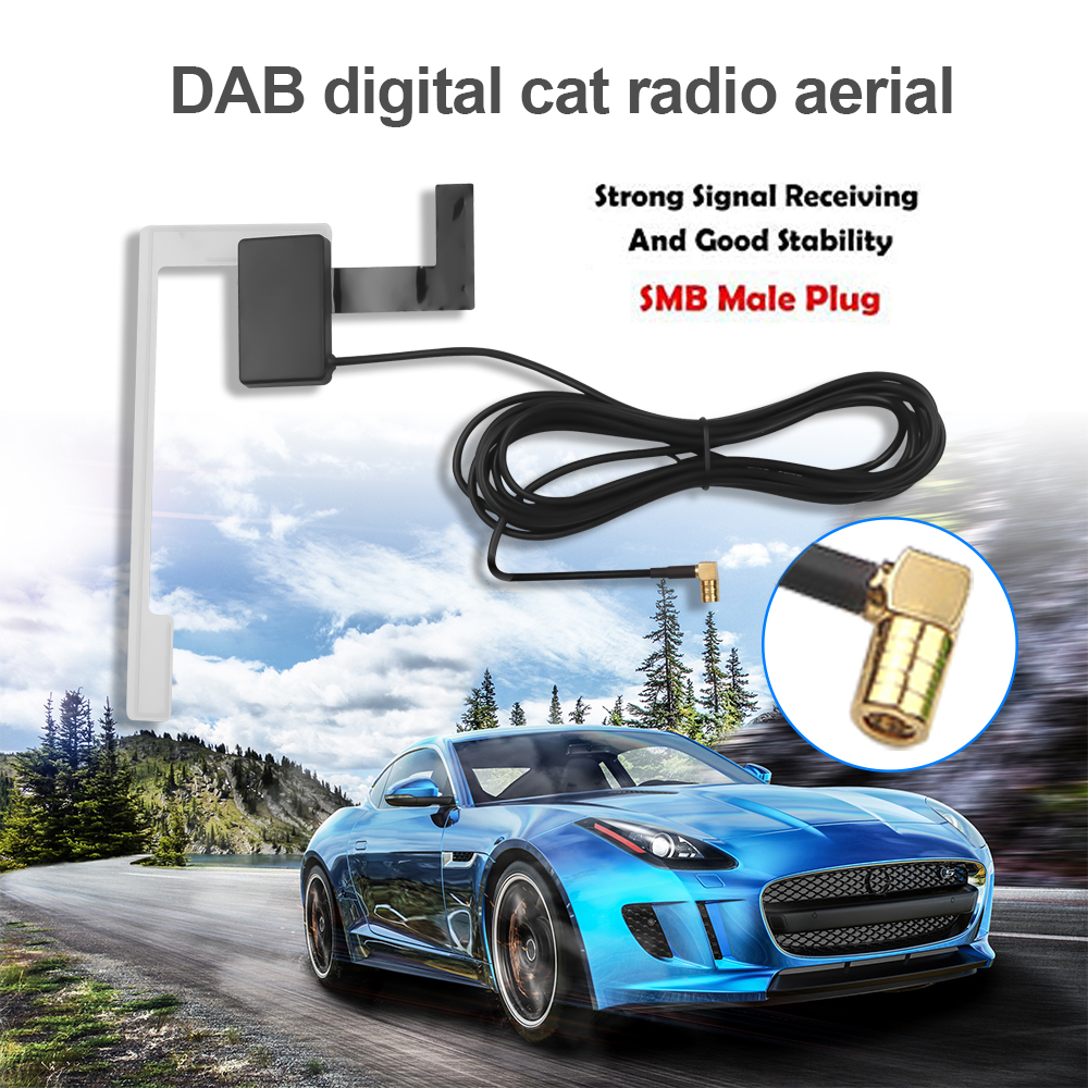 Kebidumei Auto Radio Dab Antenne Digitale Actieve Antenne Smb Connector Voor Universal Adhesive Interne Glas Mount Patch Antenne