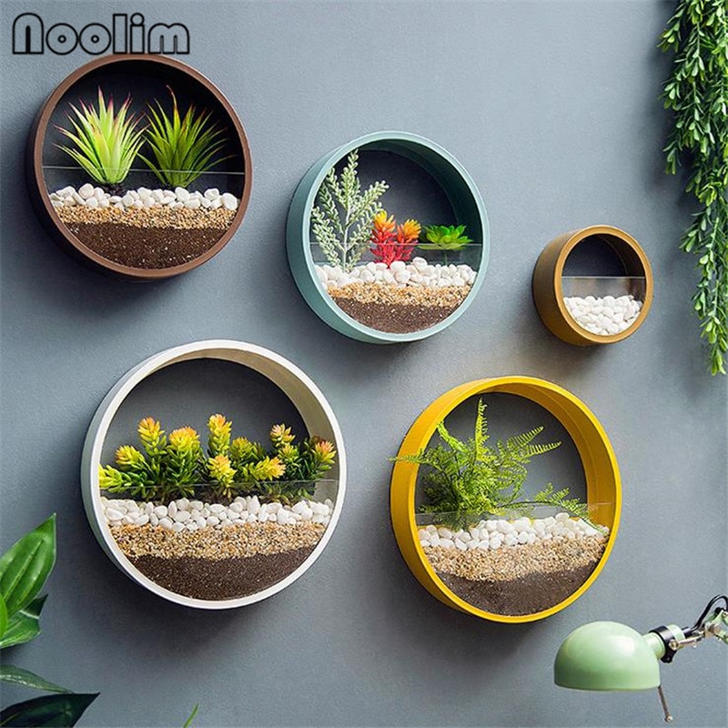 Nordisk jern + glas rund væghængende vase hjem balkon blomsterkurv stue dekoration farverig blomsterholder