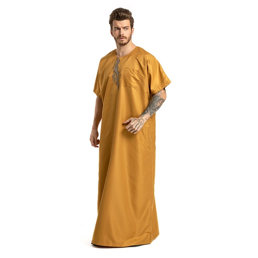 Arabische Moslemische Kleidung Männer Jubah Thobe Ethnische Roben Kurzarm Islamischen Pakistan Nahen Osten max Kleid Kaftan Saudi-arabien Männer