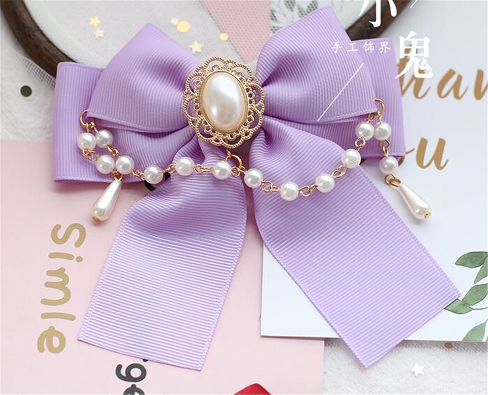 Lolita-épingle à cheveux en chaîne en perles pour femmes, accessoires pour cheveux, Cosplay, avec nœud papillon, Kawaii, accessoires pour cheveux, pince latérale B500: purple