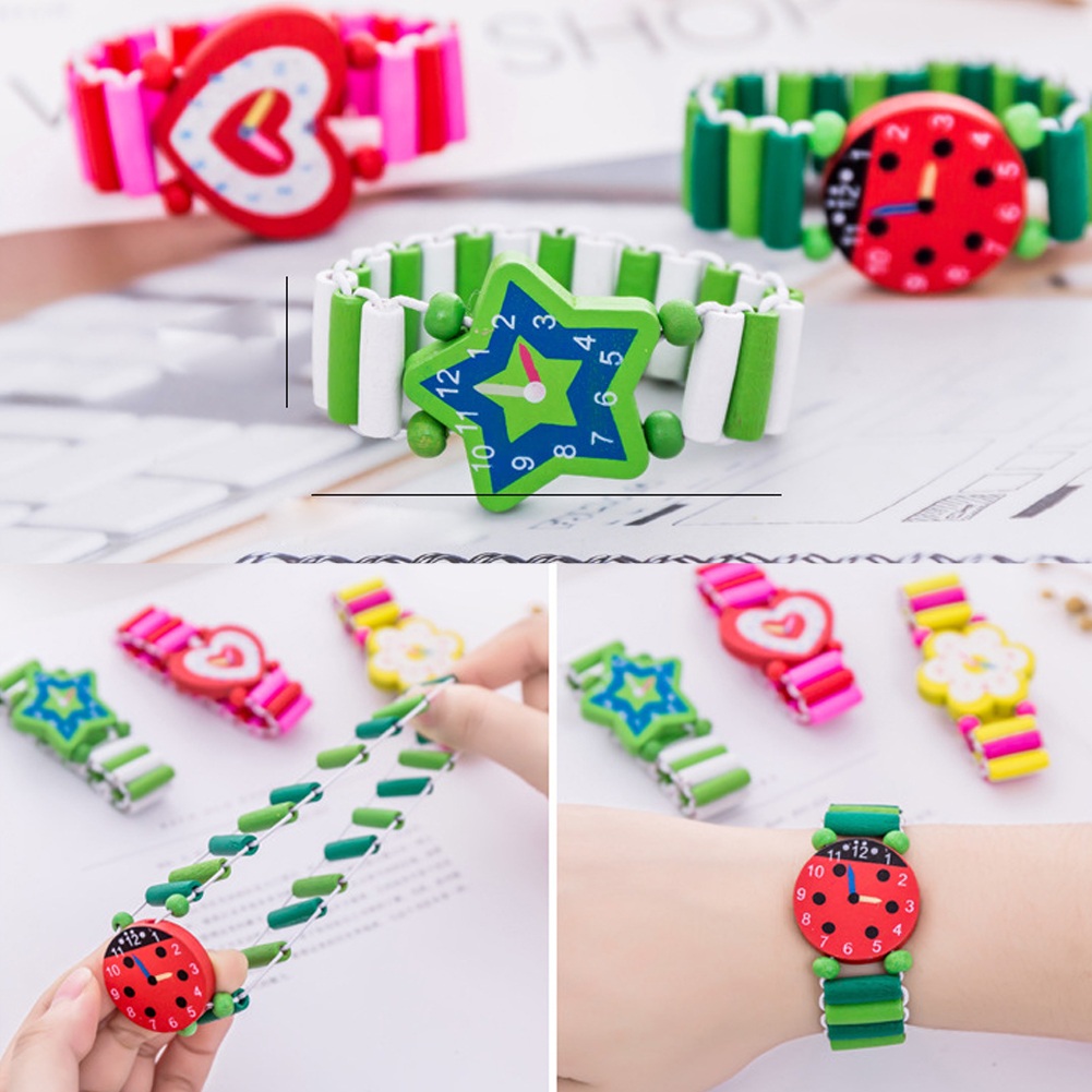 Kids Wooden Handicrafts Toys For Children Learning &amp; Education Cartoon Elastic Watches Party Favors Kids Wristband Toy