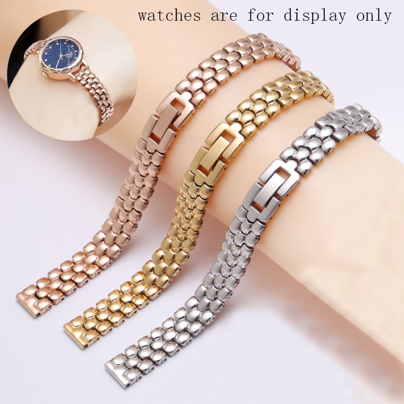 Peiyi 6Mm 8Mm 10Mm Rvs Horlogeband Zilveren Gouden Armband Vervanging Band Voor Size Dial Dame mode Horloge Ketting