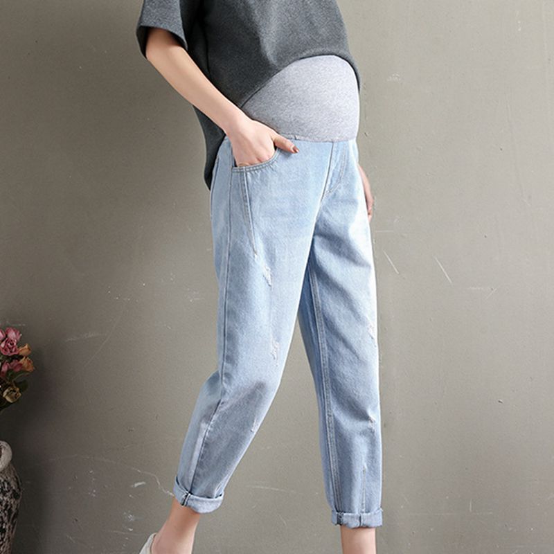 Pantalon de maternité pour femmes enceintes, jean bleu troué, Leggings ventre, pantalon sarouel de grossesse