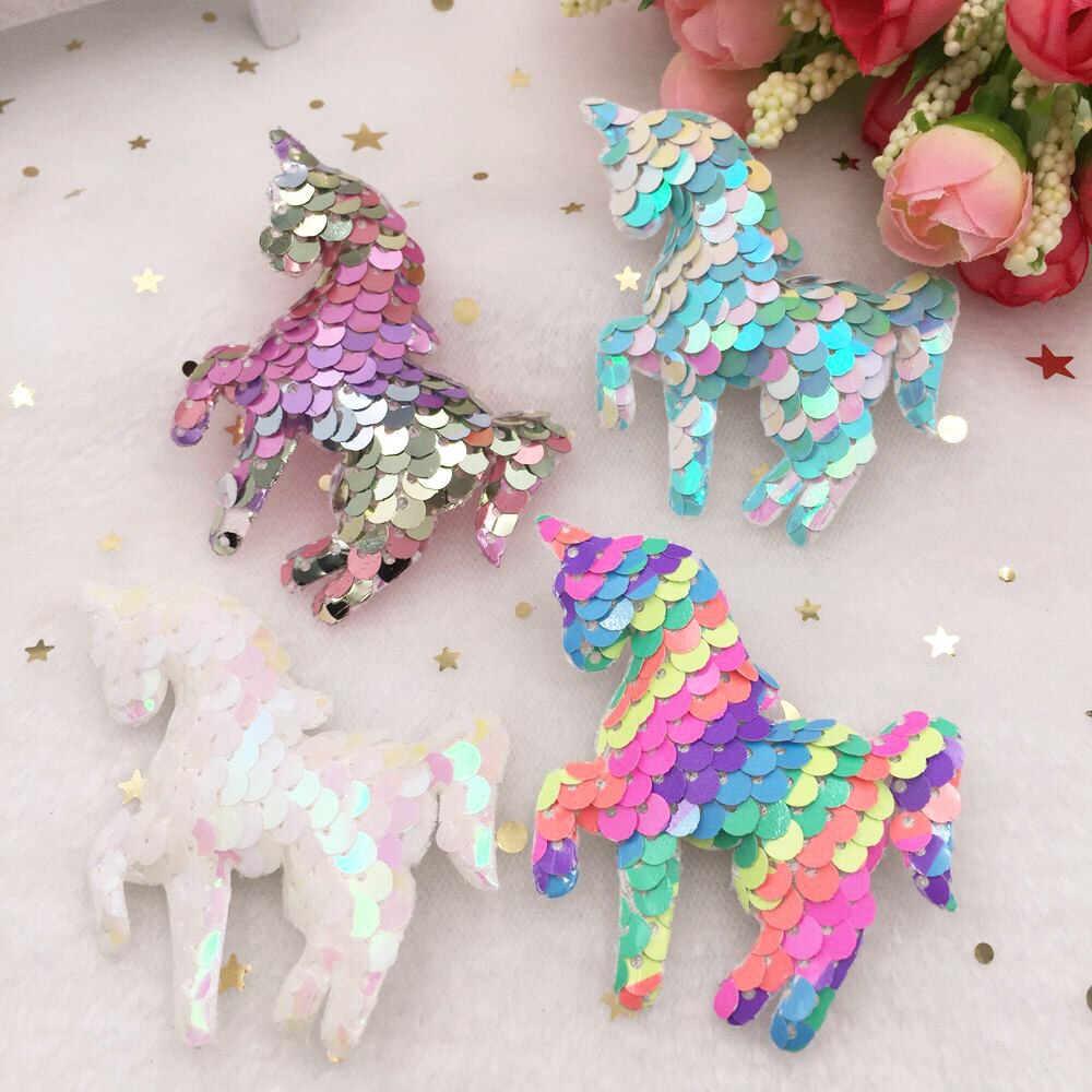 Färgglatt glitter fisk skala paljett vadderat tyg enhörning applikation gör barn hår klipp tillbehör diy hantverk leveranser