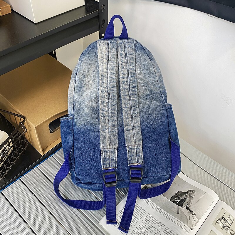 Damen-rucksack aus weichem canvas, gewaschen, schulrucksack aus denim, unisex-reiserucksack mit großem fassungsvermögen, damenrucksack