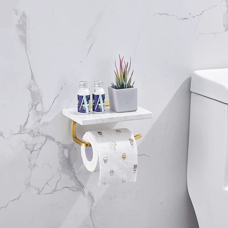 Lys luksus guldmarmor toiletpapirholder aluminium toiletpapirholder toiletpapirholder mobiltelefonholder toiletpapir: Hvid stenholder
