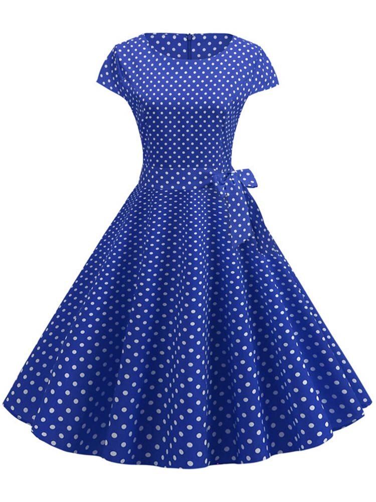 Vestido de verano de lunares negros Retro para mujer, Túnica de mujer, vestido de Vintage de los años 50 y 60, vestido de de Rockabilly de talla grande: L / 009