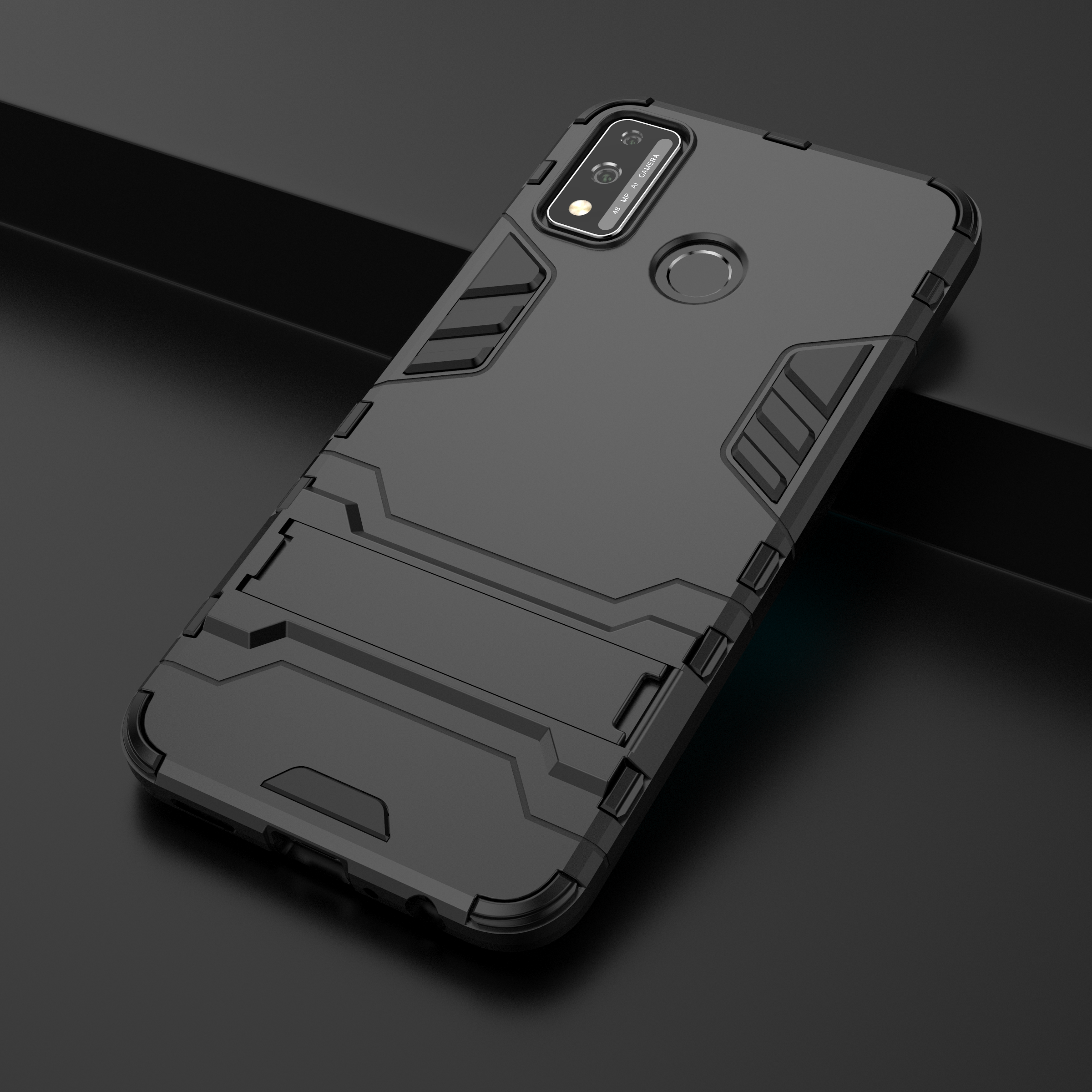 Hybrid armor -kotelo honor 9 9x 9i 9a lite 8s 8c max 7x 6x prolle ja telineellä, suojakuori honor play 4t note 10 x10 max 5g:lle