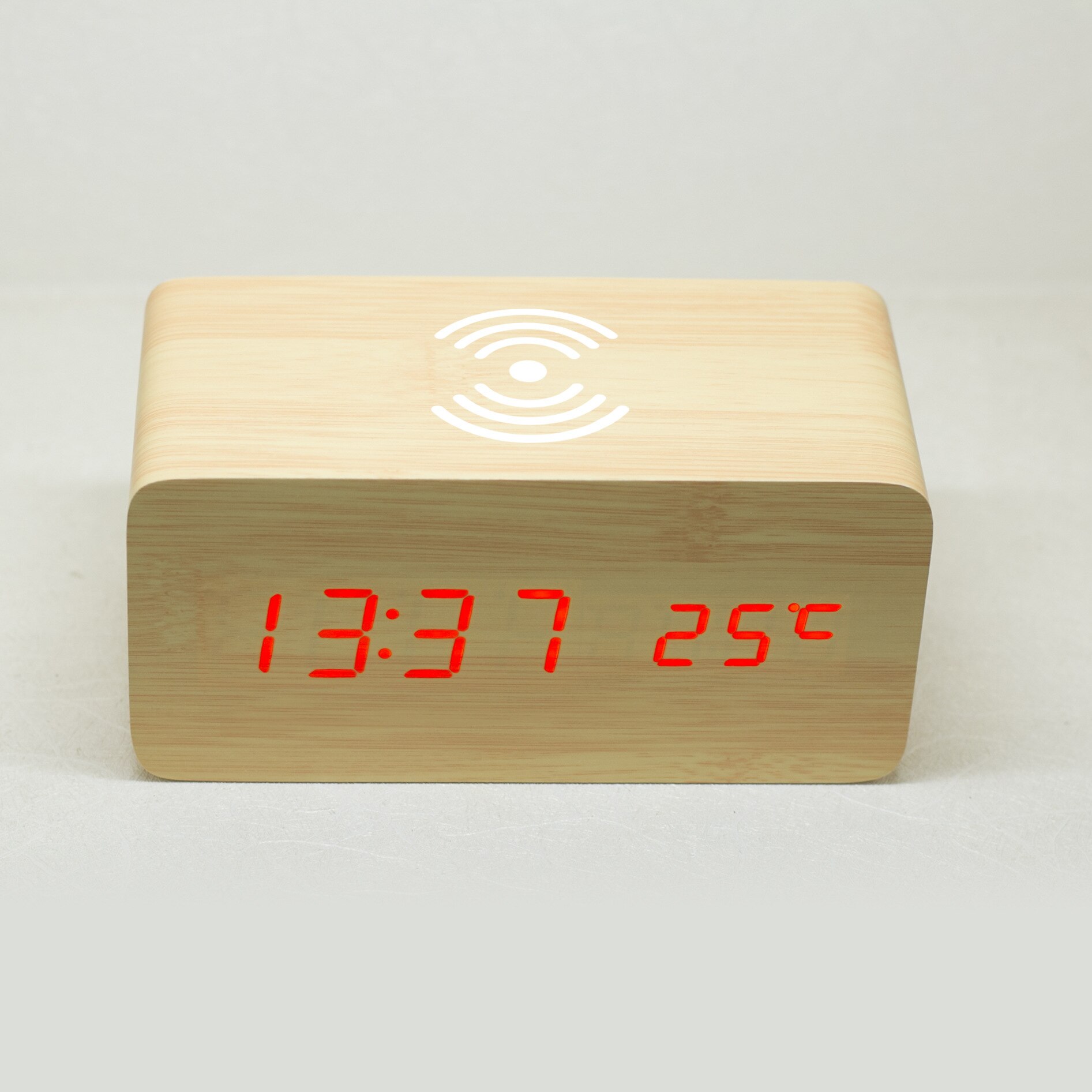 Wooden LED Electric Digital Alarm Clock Multifunctional Thermometer Clock Mobile phone Wireless Charging Clock: 4