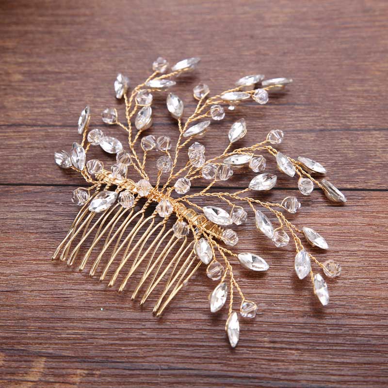 Forseven Goud/Zilver Kleur Crystal Leaf Bead Kammen Haarspelden Bridal Bruid Bruiloft Hoofdtooi Haar Sieraden Accessoires