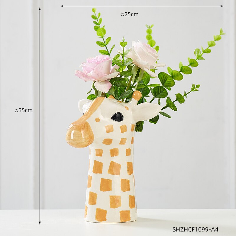 Kreatywna żyrafa ceramiczna doniczka na kwiaty zwierząt rzeźba wazon gospodarstwa domowego nowoczesne dekoracje do domu salon sypialnia dekoracja na biurko prezenty: Giraffe-20cm-B