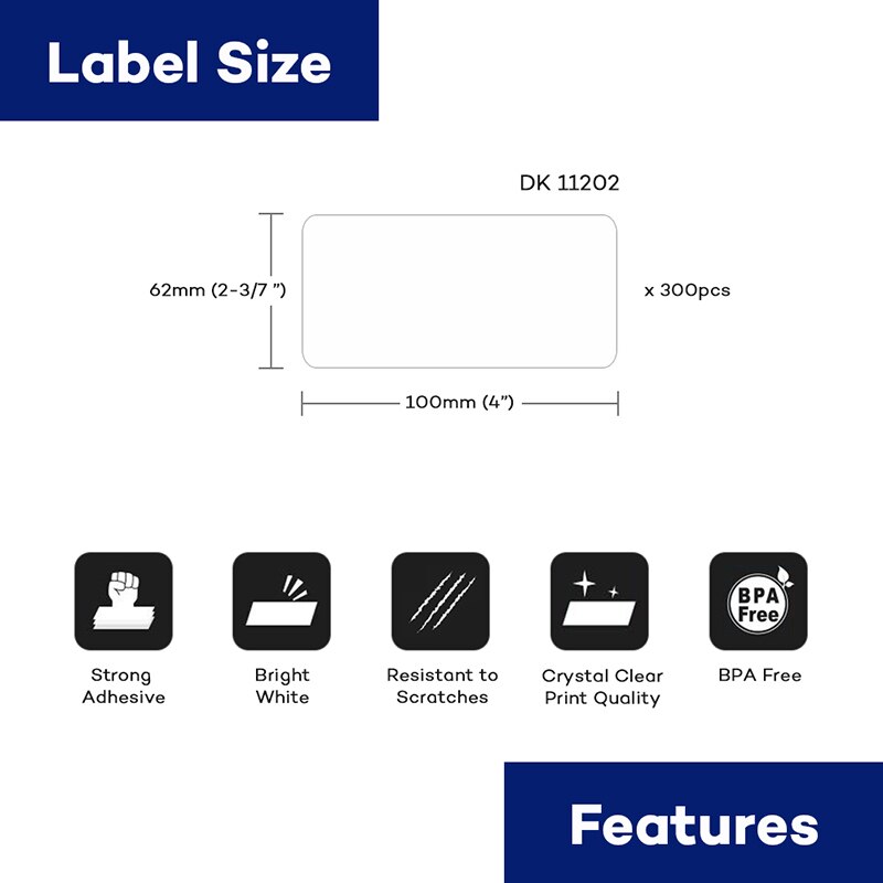 1Rolls Thermal Paper DK-11202 62mm*100mm die-cut Thermal Paper Compatible for Brother Label Printer White Paper DK11202