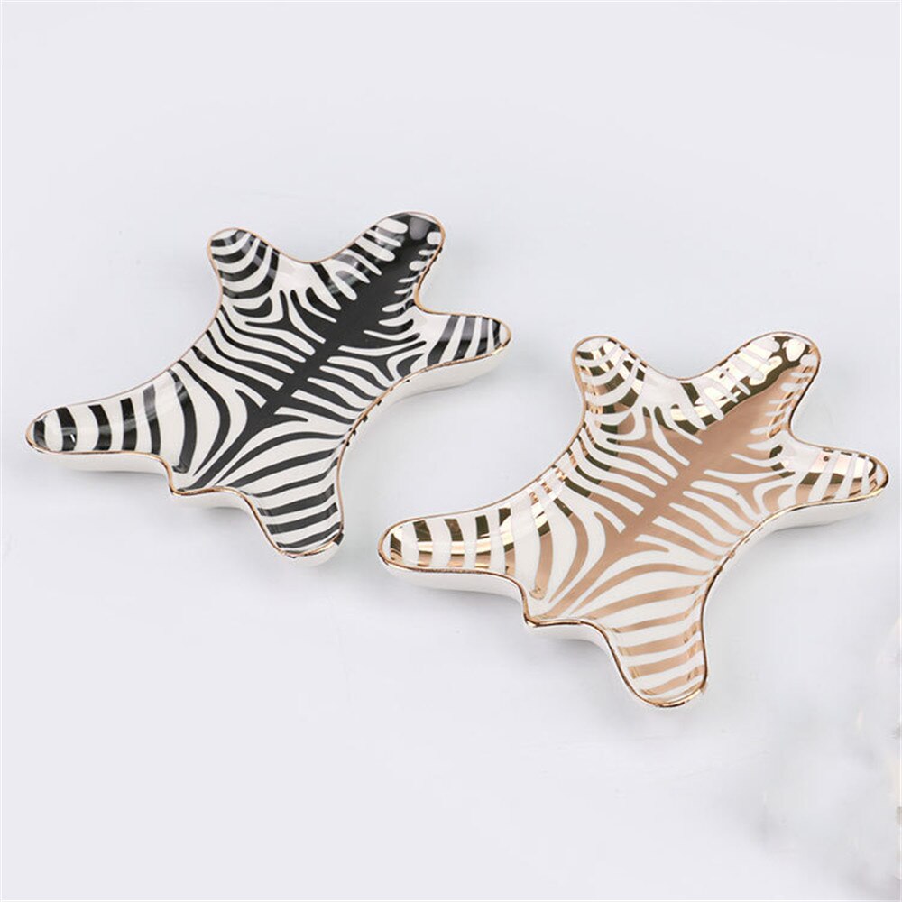 Nordic Gold Tiger Huid Keramische Trays Decoratieve Zebra Kleine Sieraden Schotel Ringen Armbanden Oorbellen Plaat Trays Houder Snack Schotel