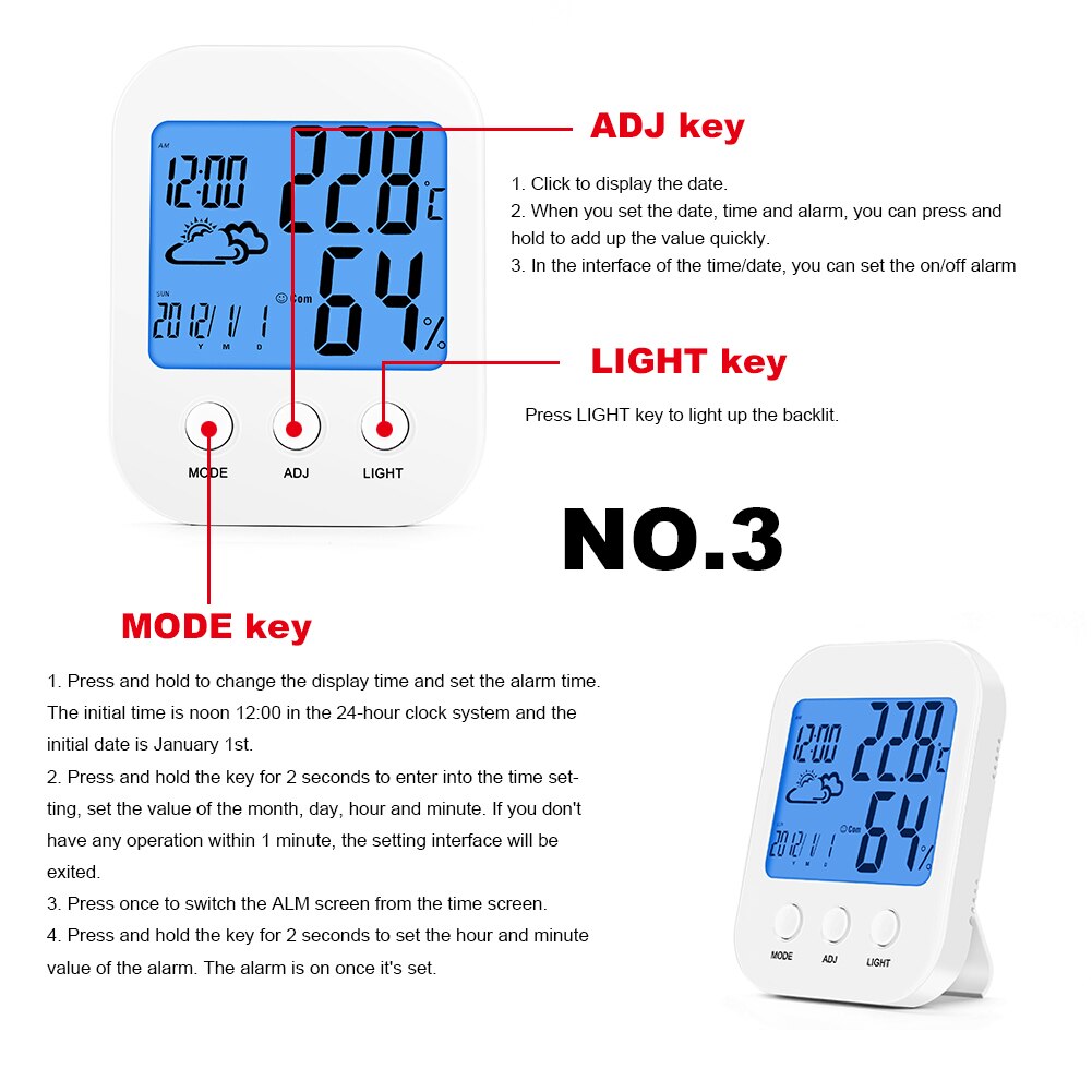 Home Indoor Digital Clock Baby Room Thermometer Hygrometer Luminous Display Temperature Humidity Meter Alarm Clock