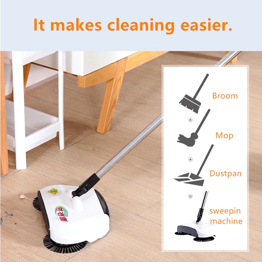 Automatische Veegmachine Machine Hand Push Magische Bezem En Stoffer Set Dweilen Machine Rvs 3 In1 Household Cleaning Tools