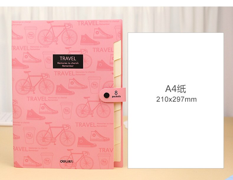 Colorful File Folder A4 Multi-layer storage bag File folder with button School & Office supplies 8 pockets Expanding Wallet: pink