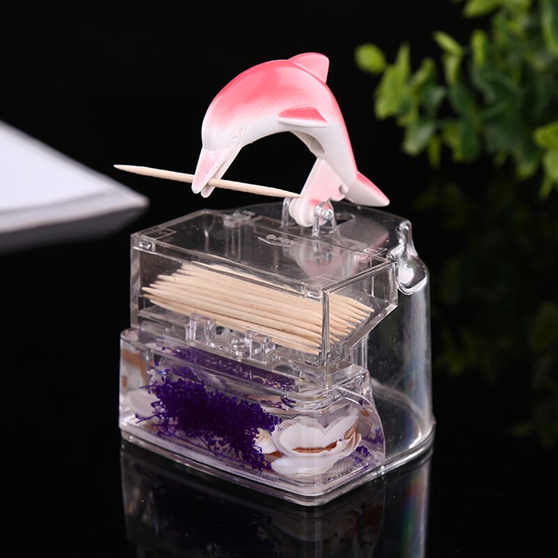 Cute Cartoon Dolphin Toothpick Box Transparent Mediterranean Style Toothpick Holder Tooth Pick Dispenser Kitchen Accessories: pink