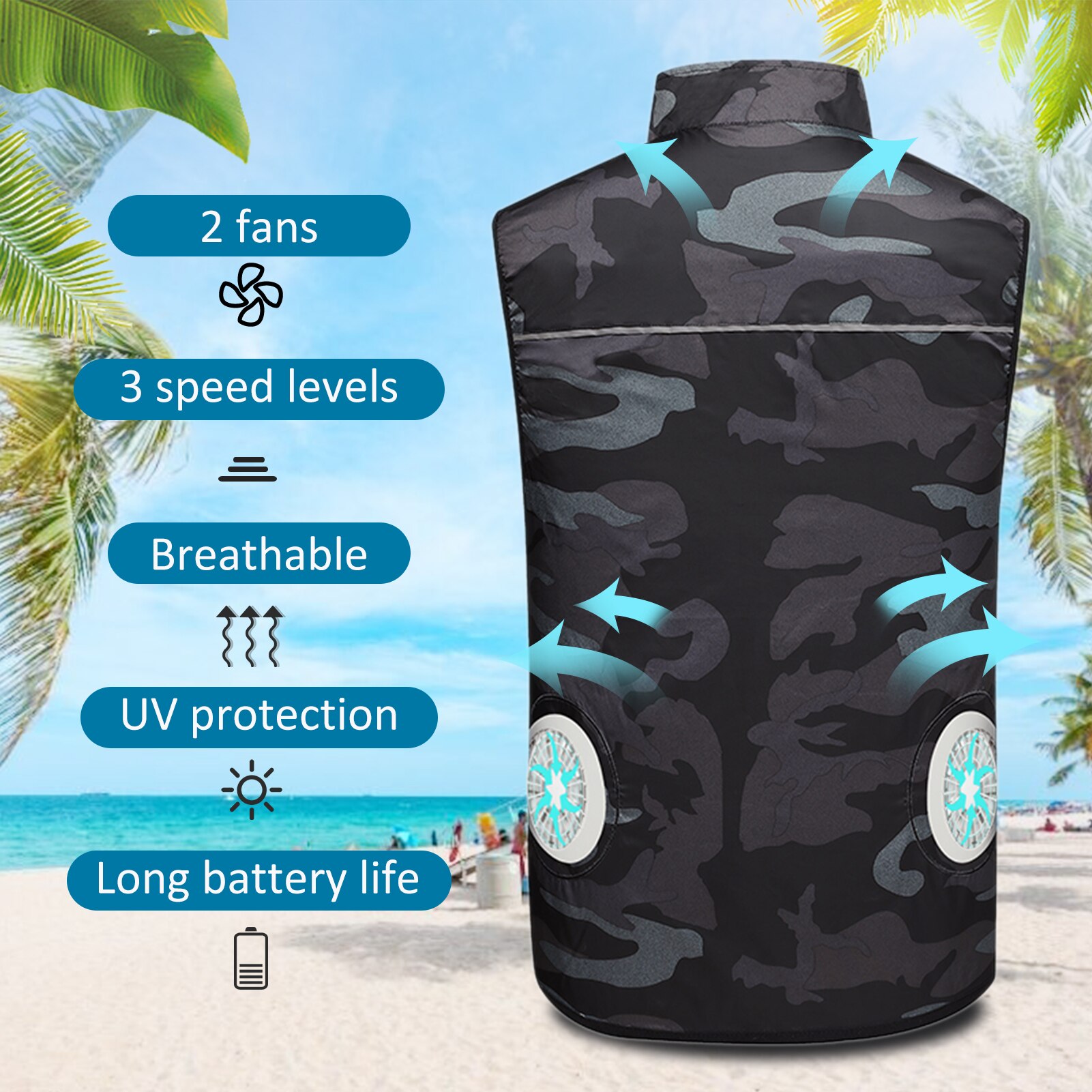 Fan Equipped Clothes UV Resistant Cooling Jacket Summer Air-conditioning Vest fan Electric Fan Cooling Vest Outdoor Fishing Vest
