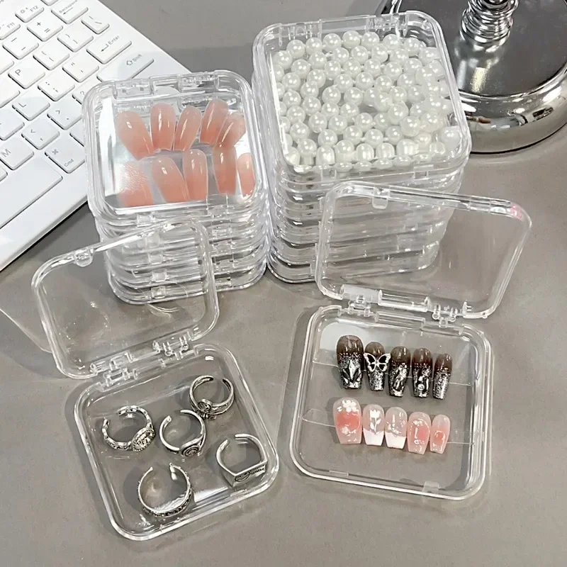 Caja de almacenamiento de joyería transparente, contenedor cuadrado acrílico portátil, pendientes, anillos, pulsera, insignia, estuche de embalaje para uñas, 20/1 Uds.