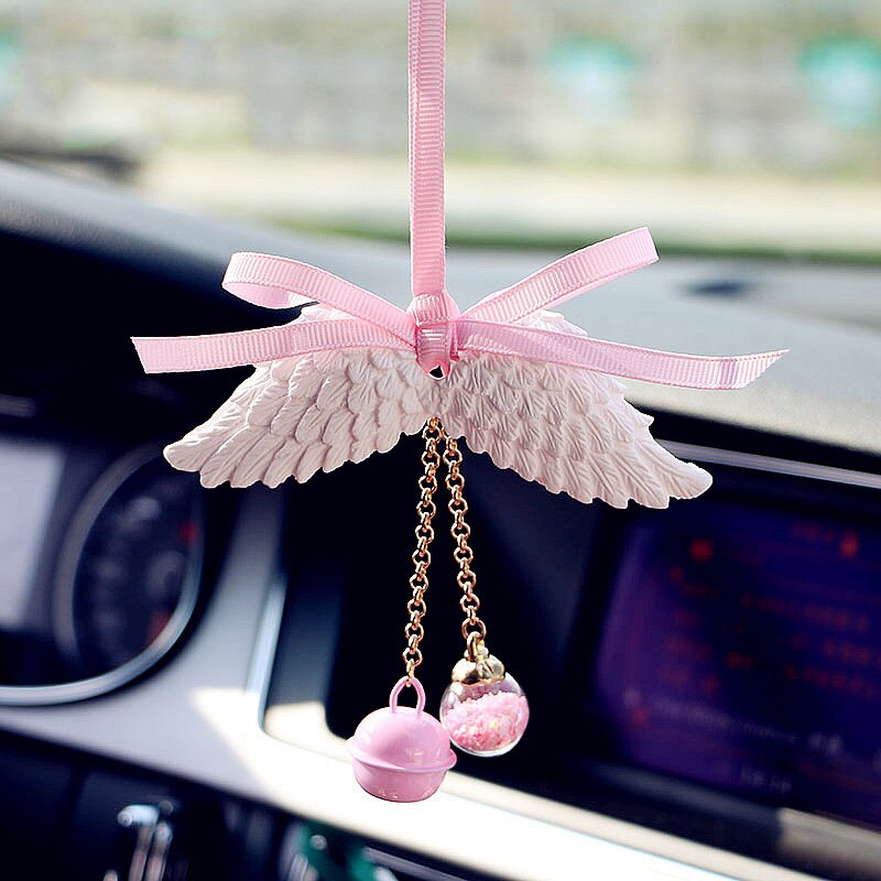 Bil vedhæng angel wing auto bil spejl vedhæng hængende interiør tilbehør ornament: Lyserød
