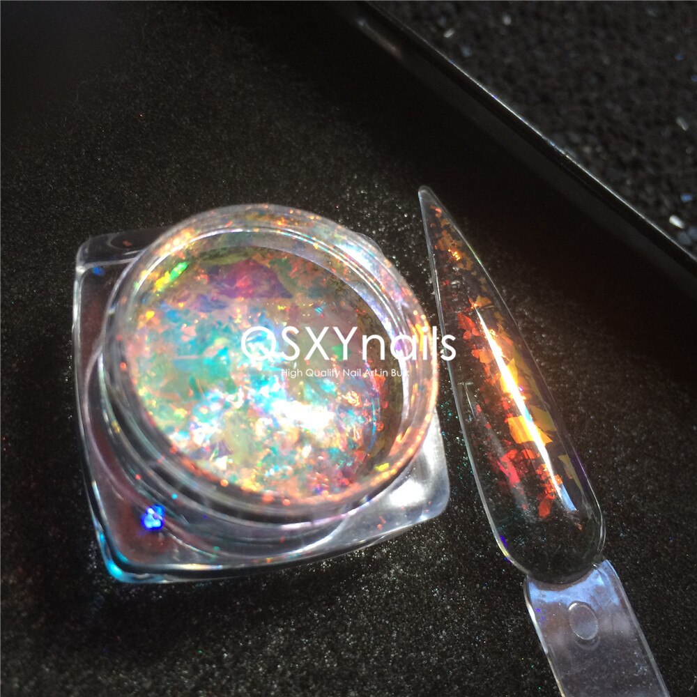 Aurora-escamas efecto camaleón en polvo de , pigmento tipo espejo cromado de neón, naranja, verde y azul, purpurina de unicornio para manicura artística, 0,1g