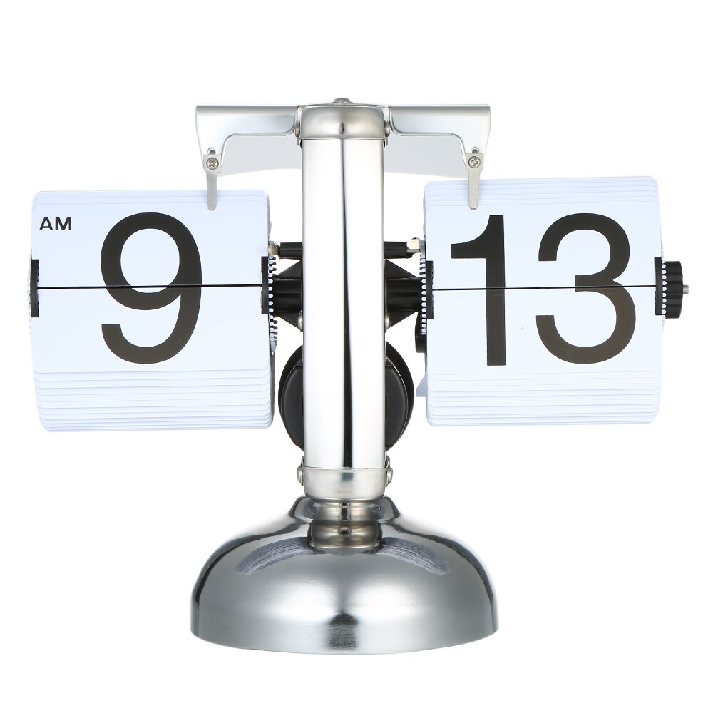 Flip Digital Clock Small Scale Table Clock Retro Flip Clock Stainless Steel Flip Internal Gear Operated Quartz Clock Home Decor: Timer-White