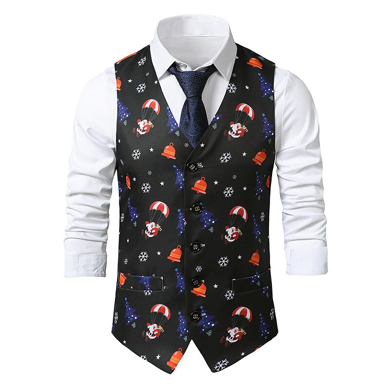 Cute Santa Claus Print Mens Suit Vest Merry Christmas Waistcoat Men Xmas Party Prom Costume Vests Cosplay Men Clothes 2XL