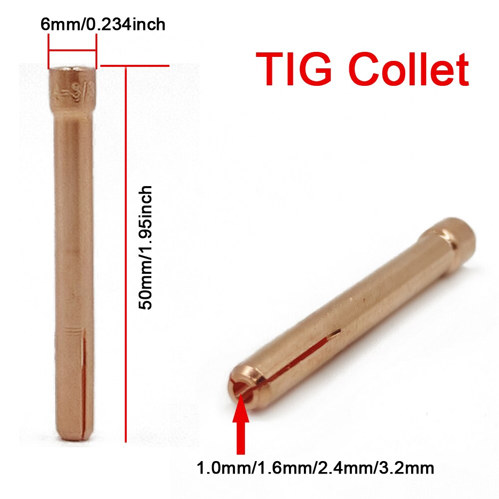 TIG Welding Torch Argon Consumable #6 Alumina Nozzle 1.0/1.6/2.4/3.2mm Tungsten Tig Collet Body Long Cap For WP17 WP18 WP26