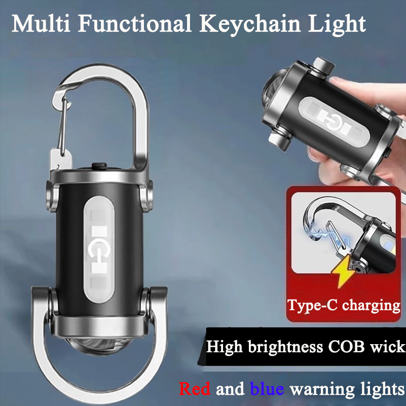 LED Keychain Flashlight Multifunctional COB Work Light Keyring Practical Inspection Light Key Chain For Outdoor Activities