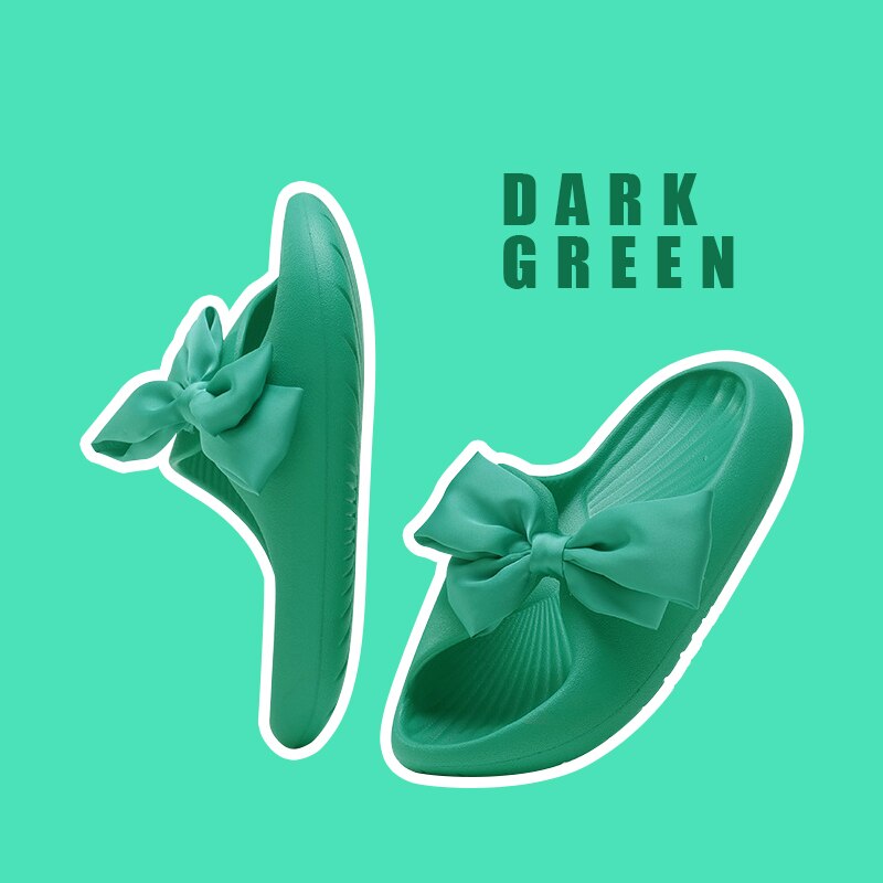Summer Women's Slippers Pink Cute Bow Sandals EVA Non-slip Breath Home Ladies Slides Lightweight Soft Outdoor Sandals Girls JK: green / 40-41