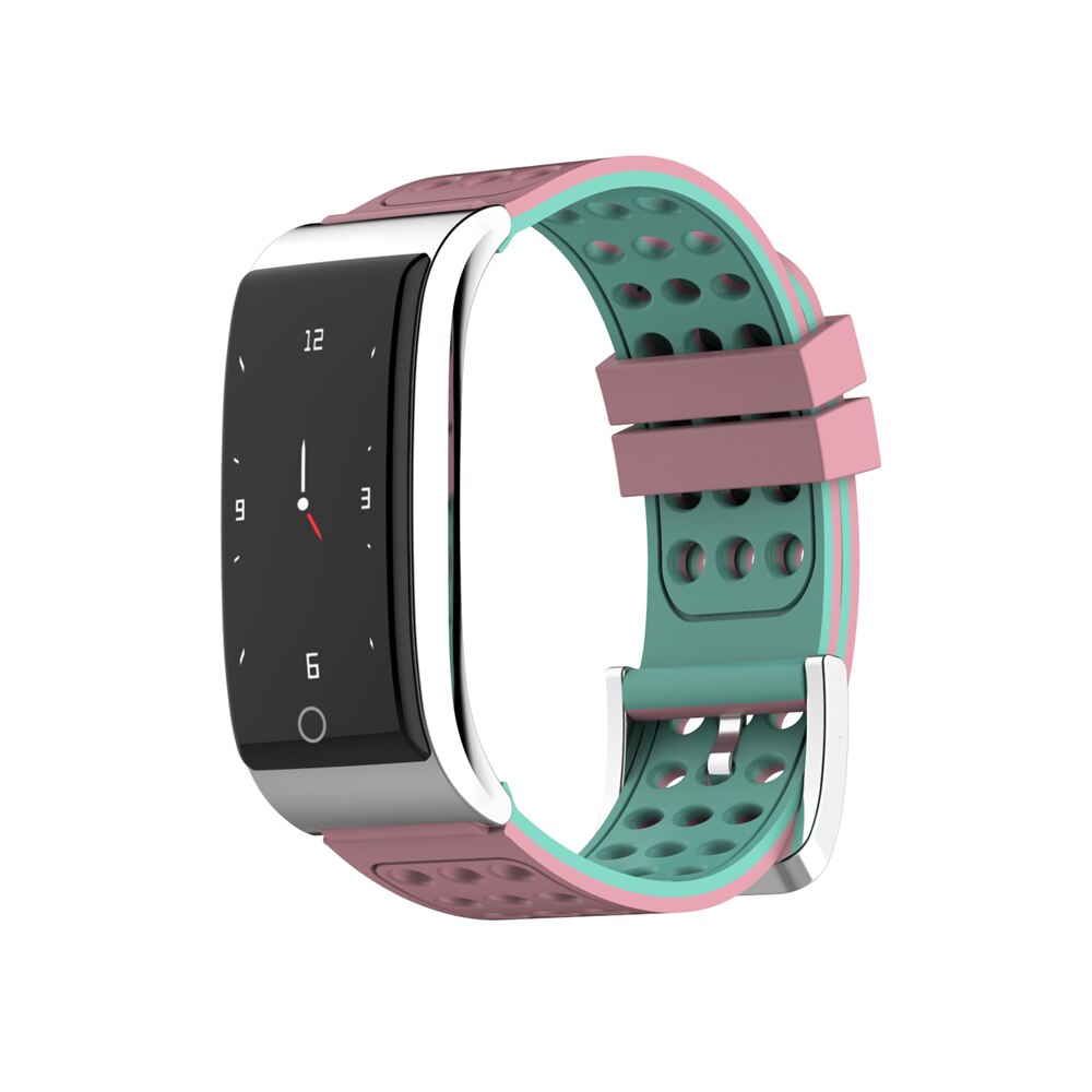 Ecg ekg blodtryksmåler fitness tracker 0.96 tommer farveskærm ui  ip67 vandtæt langt standby smartur mænd kvinder: Lyserød