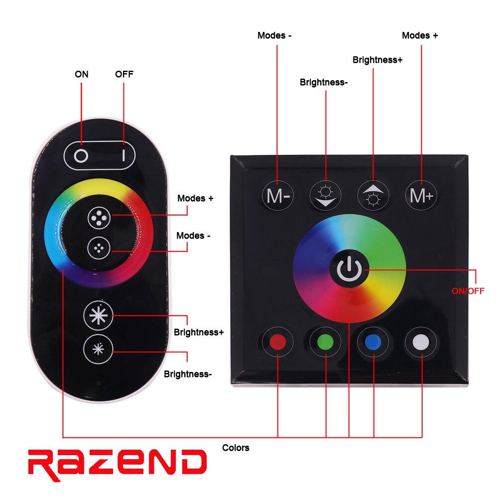 Touch Remote Control 12V 24V DC RGB RGBW Led Strip Light Power Switch RF Touch Wall Panel Controller Swithing Accessories Black