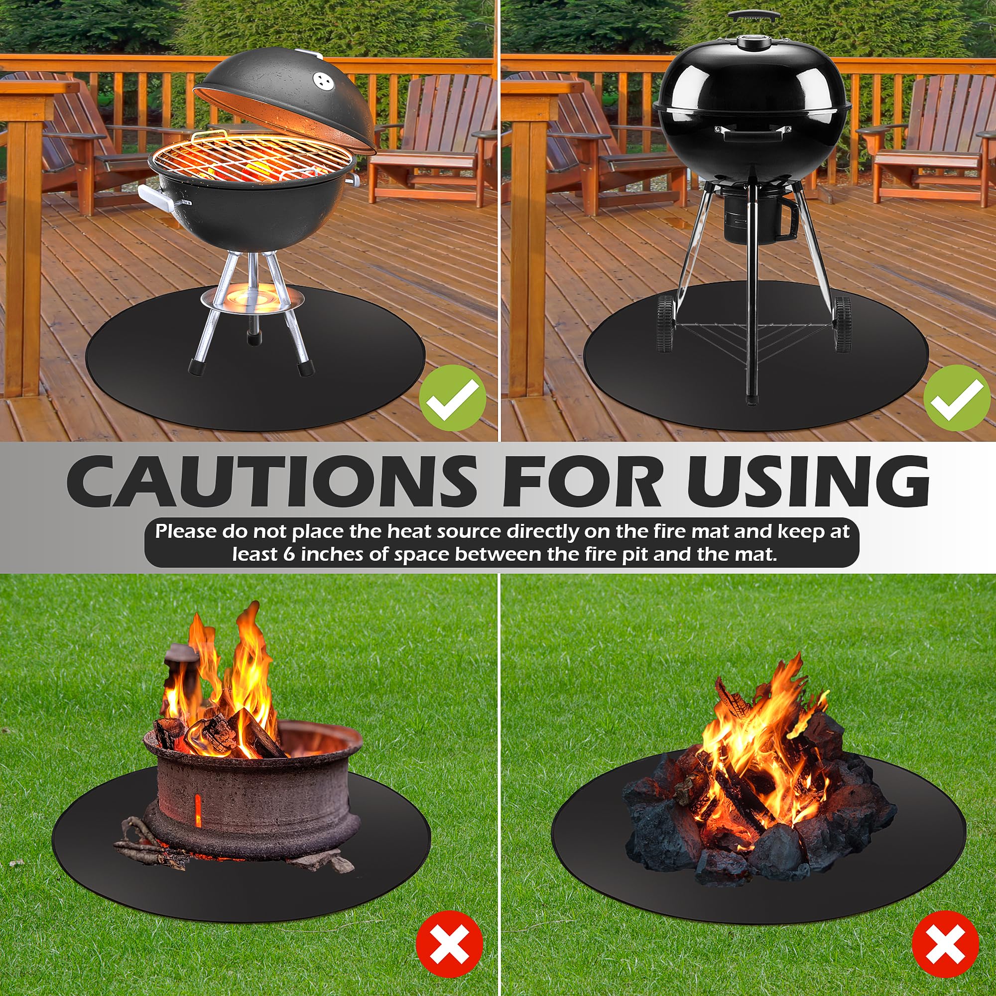 Round Fireproof Mats for Under Grill 3 Layers Pads to Protect Your Outdoor Decks Patios Surfaces Durable Fire Pit Mats for BBQ