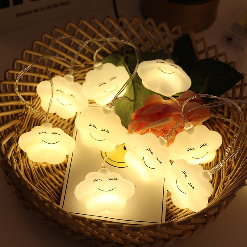 Guirnalda de luces Led con forma de nube para niños, lámpara de hadas de 1,5 M, decoración del hogar, dormitorio, con batería, 3 colores, novedad, 10Led: Color blanco cálido