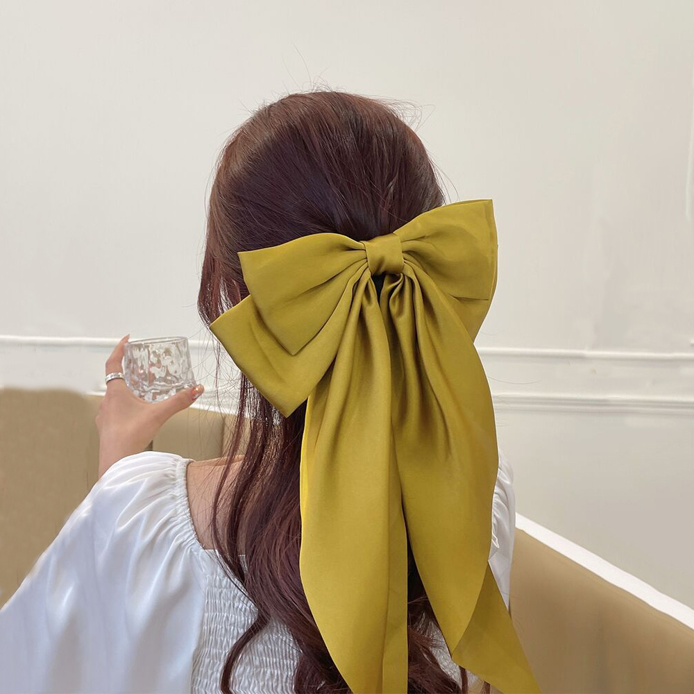 Pinza para el pelo con lazo de gasa para mujer, pasadores de horquilla con lazo grande para niña, Clip para cola de caballo de Color sólido, accesorios para el cabello,: Gris oscuro