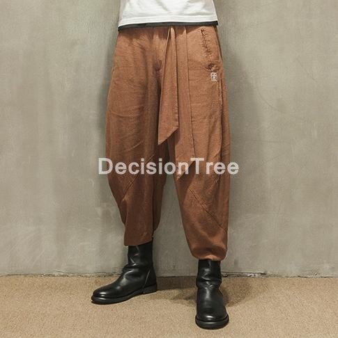 Pantalones bombachos de estilo chino para hombre, ropa de kung fu tai wushu, rectos, holgados, con cintura elástica, de lino y algodón,: XL / color3