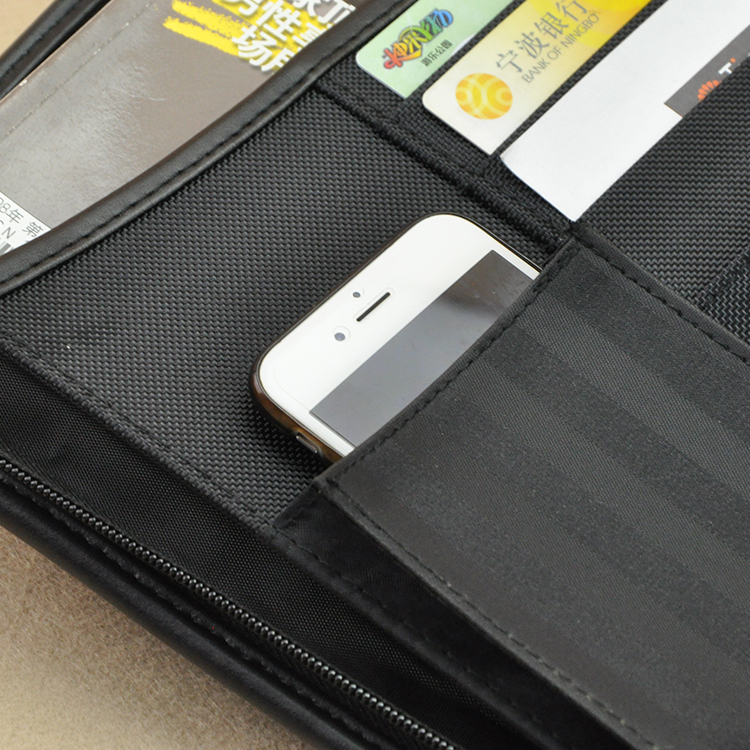 canvas cloth &amp; faux leather A4 manager zipper bag padfolio briefcase zipped folder for documents with notebook black 1261A