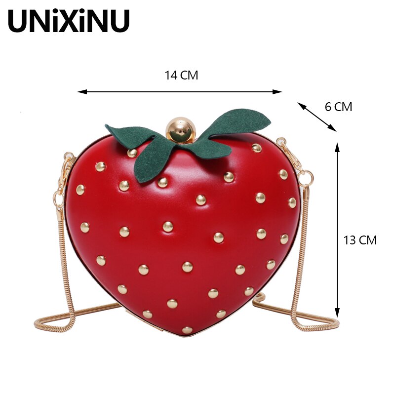 Sac à main en forme de fraise pour femmes, petit sac à bandoulière avec chaîne en métal, porte-monnaie cloutée