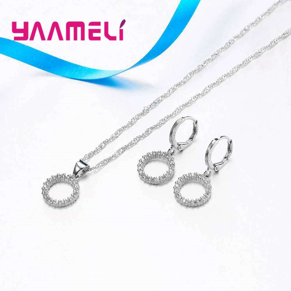 Popular 925 prata esterlina feminino noivado casamento conjunto de jóias brilhante cz zircão strass moda pingente colares brincos