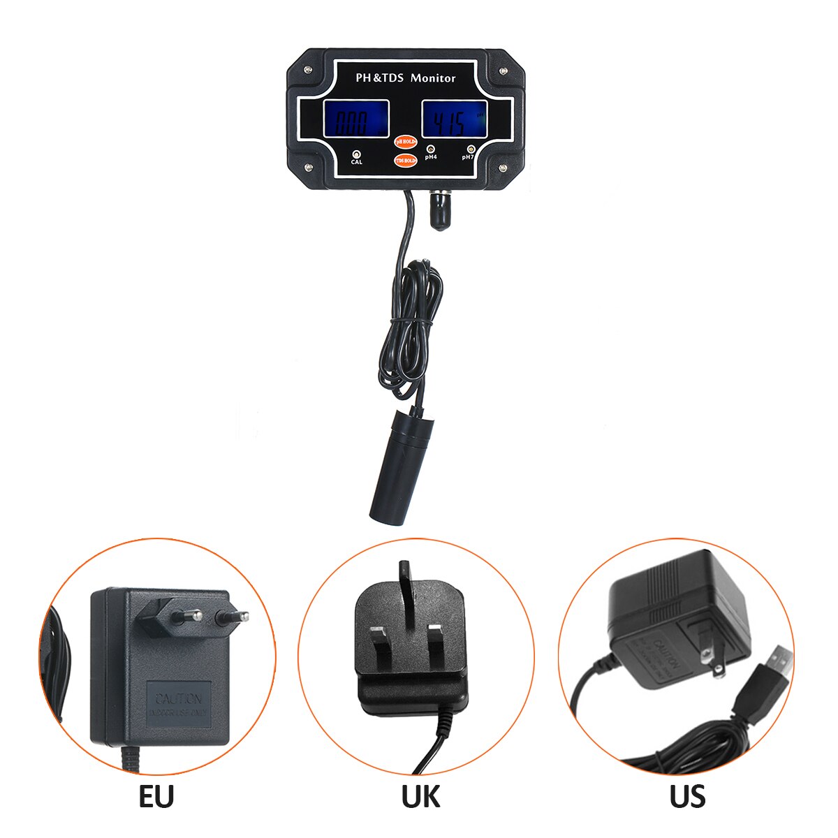 2 in 1 Wasser Tester pH/TDS Meter Wasserdicht Doppel Display Tester Schwarz Eu-stecker PH/TDS-2683