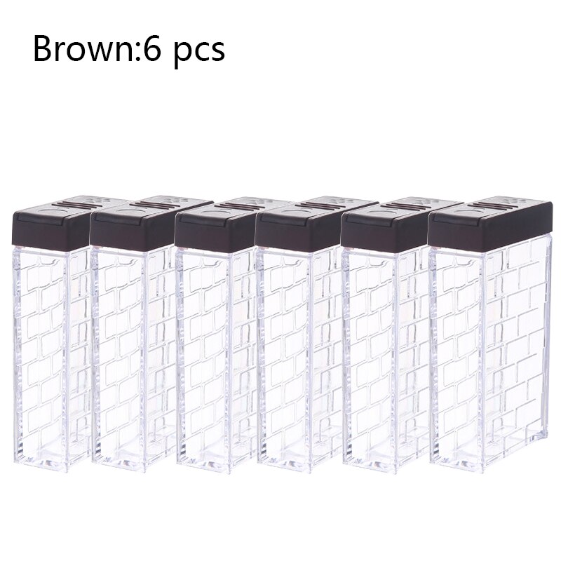 Transparent Spice Jar Set Salt and Pepper Seasoning Bottle Colorful Lid Kitchen Condiment Cruet Storage Container: brown 6pcs